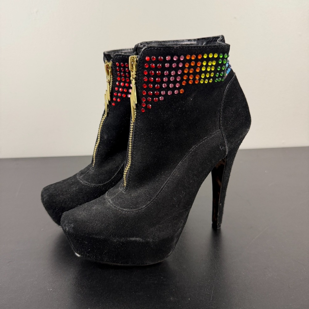 Betsey Johnson Twilight Ankle Boots Women's 8M Black Stiletto Heel Rhinestone